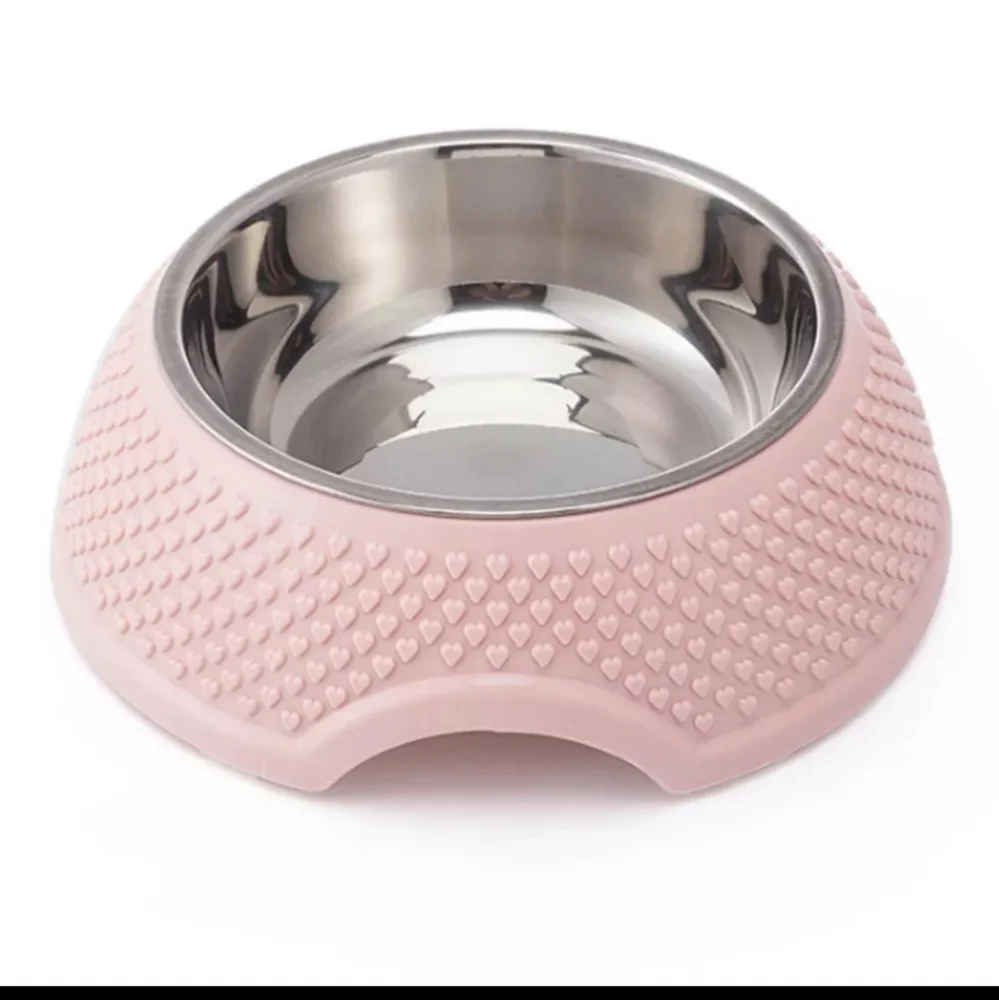 2 Pink heart pet bowls set